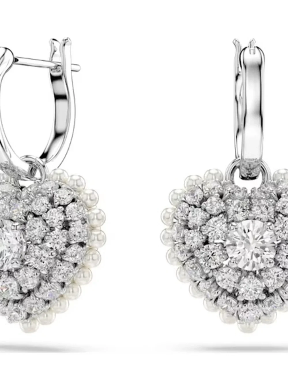 Swarovski Crystal Heart Drop Earrings - Silver Tone
